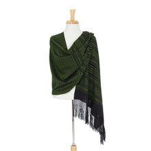 Load image into Gallery viewer, Green and Black Cotton Handwoven Zapotec Shawl - Avocado Leaves | NOVICA