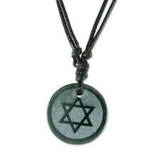 Load image into Gallery viewer, Jade Star of David Pendant on Black Leather Cord Necklace - Magen David | NOVICA