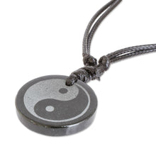Load image into Gallery viewer, Jade Yin Yang on Black Cotton Necklace Crafted by Hand - Yin Yang | NOVICA