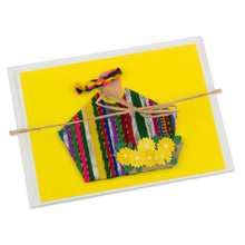 Load image into Gallery viewer, Bright Yellow Greeting Cards with Maya Weaving Insets - Yellow Maya Flowers | NOVICA