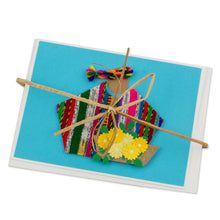 Load image into Gallery viewer, Set of 4 Blue Greeting Cards with Maya Weaving Insets - Blue Maya Flowers | NOVICA