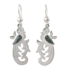 Load image into Gallery viewer, Dark Green Jade on Handmade Sterling Silver Bird Earrings - Forest Quetzal | NOVICA
