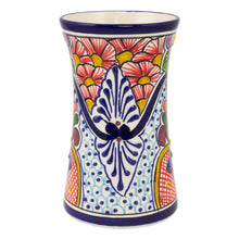 Load image into Gallery viewer, Talavera-Inspired 8-Inch Ceramic Vase from Mexico - Radiant Flowers | NOVICA