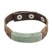 Load image into Gallery viewer, Men's Leather Wristband Bracelet with Light Green Jade - Light Green Maya Fortress | NOVICA