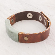 Load image into Gallery viewer, Men's Leather Wristband Bracelet with Light Green Jade - Light Green Maya Fortress | NOVICA