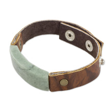 Load image into Gallery viewer, Men's Leather Wristband Bracelet with Light Green Jade - Light Green Maya Fortress | NOVICA