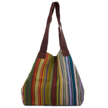 Load image into Gallery viewer, 100% Cotton Handwoven Colorful Striped Tote Handbag - Earth and Sky | NOVICA