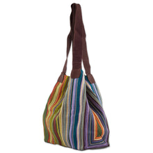 Load image into Gallery viewer, 100% Cotton Handwoven Colorful Striped Tote Handbag - Earth and Sky | NOVICA