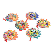 Load image into Gallery viewer, Six Colorful Handcrafted Ceramic Eclipse Ornaments - Flower Eclipse | NOVICA