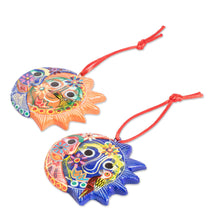 Load image into Gallery viewer, Six Colorful Handcrafted Ceramic Eclipse Ornaments - Flower Eclipse | NOVICA