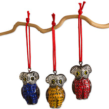 Load image into Gallery viewer, Handcrafted Ceramic Bird Ornaments (Set of 6 Owls) - Owls of Tikal | NOVICA