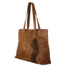 Load image into Gallery viewer, Roomy Chestnut Brown Artisan Crafted Leather Shoulder Bag - Capacious in Chestnut Brown | NOVICA