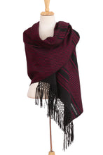Load image into Gallery viewer, Zapotec Handwoven Rebozo Shawl in Black and Fuchsia - Zapotec Fiesta in Fuchsia | NOVICA
