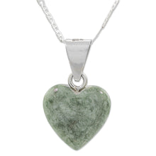 Load image into Gallery viewer, Light Green Jade Silver Heart Pendant Necklace Guatemala - Mayan Heart in Light Green | NOVICA
