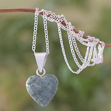 Load image into Gallery viewer, Light Green Jade Silver Heart Pendant Necklace Guatemala - Mayan Heart in Light Green | NOVICA