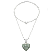 Load image into Gallery viewer, Light Green Jade Silver Heart Pendant Necklace Guatemala - Mayan Heart in Light Green | NOVICA