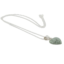 Load image into Gallery viewer, Light Green Jade Silver Heart Pendant Necklace Guatemala - Mayan Heart in Light Green | NOVICA