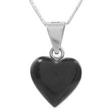 Load image into Gallery viewer, Black Jade Sterling Silver Heart Pendant Necklace Guatemala - Mayan Heart in Black | NOVICA