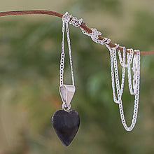 Load image into Gallery viewer, Black Jade Sterling Silver Heart Pendant Necklace Guatemala - Mayan Heart in Black | NOVICA