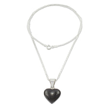 Load image into Gallery viewer, Black Jade Sterling Silver Heart Pendant Necklace Guatemala - Mayan Heart in Black | NOVICA