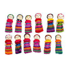 Load image into Gallery viewer, Twelve Cotton Worry Dolls with a Pinewood Box from Guatemala - Country Beauties | NOVICA