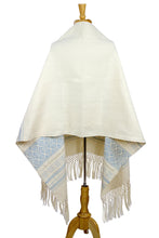 Load image into Gallery viewer, Creamy Cotton Handwoven Shawl with Light Blue Stars - Azure Stars of Teotitlan | NOVICA