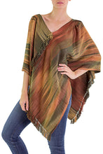 Load image into Gallery viewer, Hand Woven Ginger Rayon Poncho from Guatemala - Ethereal Ginger | NOVICA