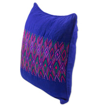 Load image into Gallery viewer, Indigo Square Cushion Cover with Multicolor Maya Frieze - Quetzaltenango Frieze | NOVICA