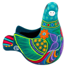 Load image into Gallery viewer, Ceramic Hand Painted Dove Sculpture Floral Motif from Mexico - Teal Dove | NOVICA