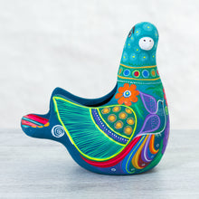 Load image into Gallery viewer, Ceramic Hand Painted Dove Sculpture Floral Motif from Mexico - Teal Dove | NOVICA