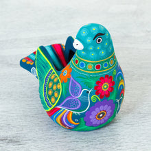 Load image into Gallery viewer, Ceramic Hand Painted Dove Sculpture Floral Motif from Mexico - Teal Dove | NOVICA