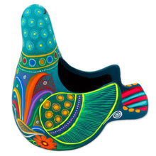 Load image into Gallery viewer, Ceramic Hand Painted Dove Sculpture Floral Motif from Mexico - Teal Dove | NOVICA