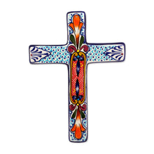Load image into Gallery viewer, Hand Crafted Multicolored Ceramic Wall Cross From Mexico - Orange Lily | NOVICA