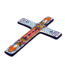 Load image into Gallery viewer, Hand Crafted Multicolored Ceramic Wall Cross From Mexico - Orange Lily | NOVICA