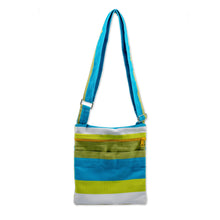 Load image into Gallery viewer, Handwoven Striped Cotton Sling Handbag from El Salvador - Citron Combination | NOVICA