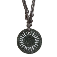 Load image into Gallery viewer, Black Jade Sun Pendant Necklace from Guatemala - Mayan Sunlight | NOVICA