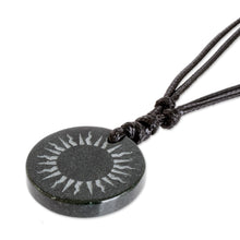 Load image into Gallery viewer, Black Jade Sun Pendant Necklace from Guatemala - Mayan Sunlight | NOVICA