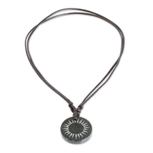 Load image into Gallery viewer, Black Jade Sun Pendant Necklace from Guatemala - Mayan Sunlight | NOVICA