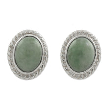 Load image into Gallery viewer, Light Green Jade Oval Stud Earrings from Guatemala - Oval Lassos | NOVICA
