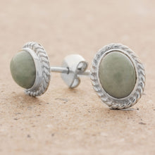 Load image into Gallery viewer, Light Green Jade Oval Stud Earrings from Guatemala - Oval Lassos | NOVICA