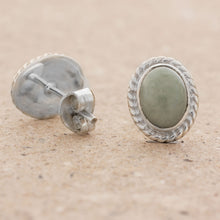 Load image into Gallery viewer, Light Green Jade Oval Stud Earrings from Guatemala - Oval Lassos | NOVICA