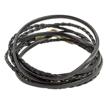 Load image into Gallery viewer, Braided Leather Wrap Bracelet in Black from Guatemala - Elegance and Style in Black | NOVICA