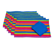 Load image into Gallery viewer, Six Multicolored Striped Cotton Placemats and Napkins - Harvest Trails | NOVICA