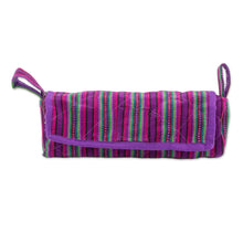 Load image into Gallery viewer, Handwoven Striped 100% Cotton Jewelry Case from Guatemala - Amethyst Berry | NOVICA