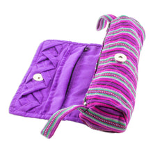 Load image into Gallery viewer, Handwoven Striped 100% Cotton Jewelry Case from Guatemala - Amethyst Berry | NOVICA