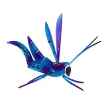 Load image into Gallery viewer, Wood Alebrije Cricket Sculpture in Blue from Mexico - Blue Good Luck Cricket | NOVICA