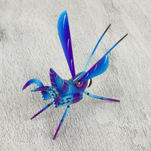 Load image into Gallery viewer, Wood Alebrije Cricket Sculpture in Blue from Mexico - Blue Good Luck Cricket | NOVICA