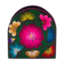 Load image into Gallery viewer, Hand-Painted Copal Wood Napkin Holder from Mexico - Flowering Tradition | NOVICA