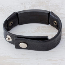 Load image into Gallery viewer, Jade and Leather Wristband Bracelet from Guatemala - Black Fortress | NOVICA