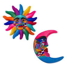 Load image into Gallery viewer, Mexican Hand Painted Sun and Moon Ceramic Wall Art - Celestial Couple | NOVICA